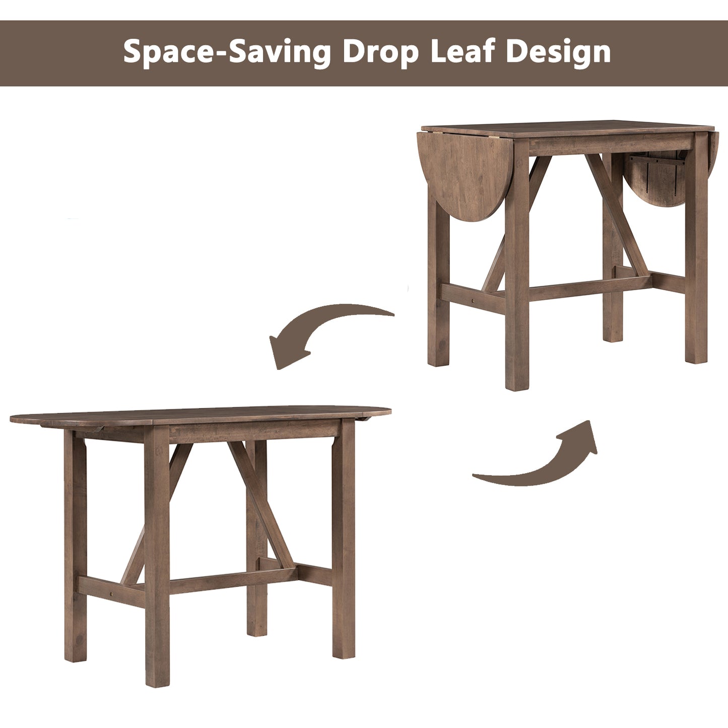 TOPMAX 3-Piece Wood Counter Height Drop Leaf  Dining Table Set with 2 Upholstered Dining Chairs for Small Place, Brown