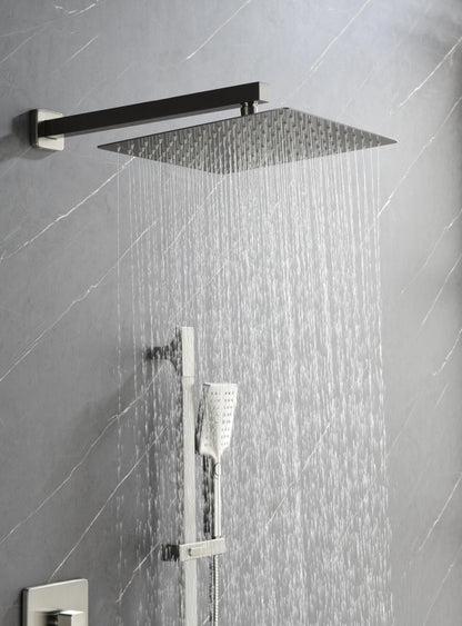 Shower System with Shower Head, Hand Shower, Slide Bar, Bodysprays, Shower Arm, Hose, Valve Trim, and Lever Handles