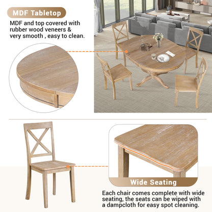 Modern Dining Table Set for 4,Round Table and 4 Kitchen Room Chairs,5 Piece Kitchen Table Set for Dining Room,Dinette,Breakfast Nook,Natural Wood Wash