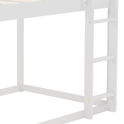 Twin over Twin Low Bunk Bed, House Bed with Ladder , White(OLD SKU:WF197808AAK)