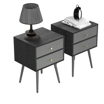 Modern Bedside Tables Set of 2,Nightstand with Storage Drawer -Chic  Simple Assembly End Side Table,Sofa Table,for bedroom/living room/office (2pcs,dark grey)