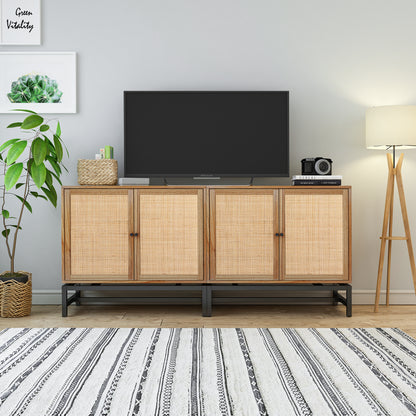 Natural rattan，2 door cabinet，with 1 Adjustable Inner Shelves，rattan，Accent Storage Cabinet