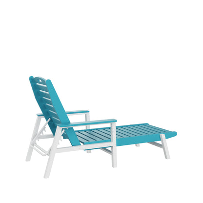 Pool chaise lounge Chair Poolside HDPE Adirondack with 6 adjuestable for indoor and outdoor  all weather waterproof, Blue+White