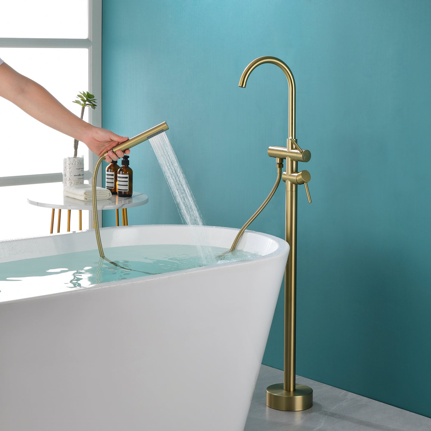 Double Handle Floor Mounted Clawfoot Tub Faucet