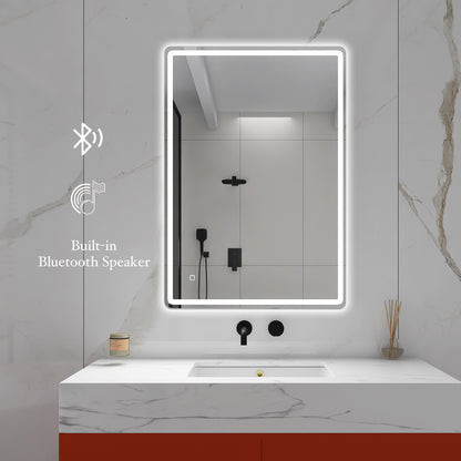 40 x 28 in.  Large Rectangular Frameless Wall-Mount Anti-Fog Bluetooth LED Light Bathroom Vanity Mirror