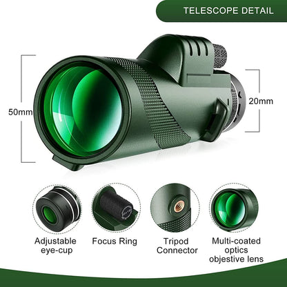 Outdoor 40x Magnification Monocular Waterproof Telescope Green