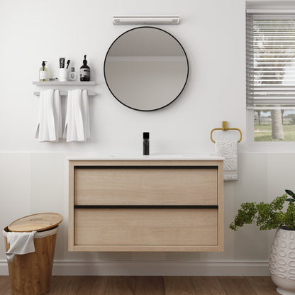 36" Bathroom Vanity with 2/3 Soft Close drawers,  White ceramic basin(BVA02536PLO-F-BL9090B)