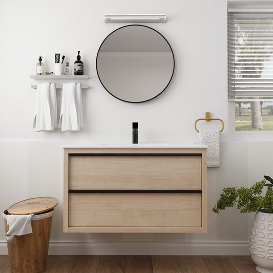 36" Bathroom Vanity with 2/3 Soft Close drawers,  White ceramic basin(BVA02536PLO-F-BL9090B)