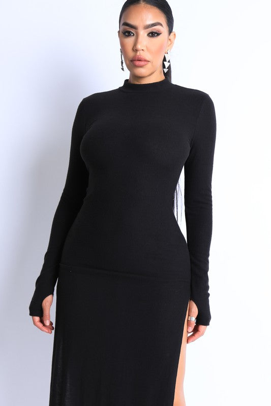 Hacci mockneck long sleeve dress