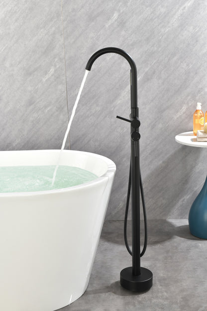 Mount Bathtub Faucet Freestanding Tub Filler Matte Black Standing High Flow Shower Faucets with Handheld Shower Mixer Taps Swivel Spout