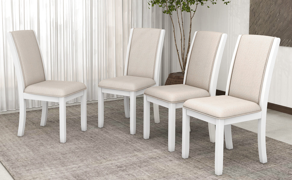 TOPMAX Farmhouse 4-Piece Wood Full Back Dining Chairs Set with Upholstered Cushions for Small Places, White+Cushion Beige