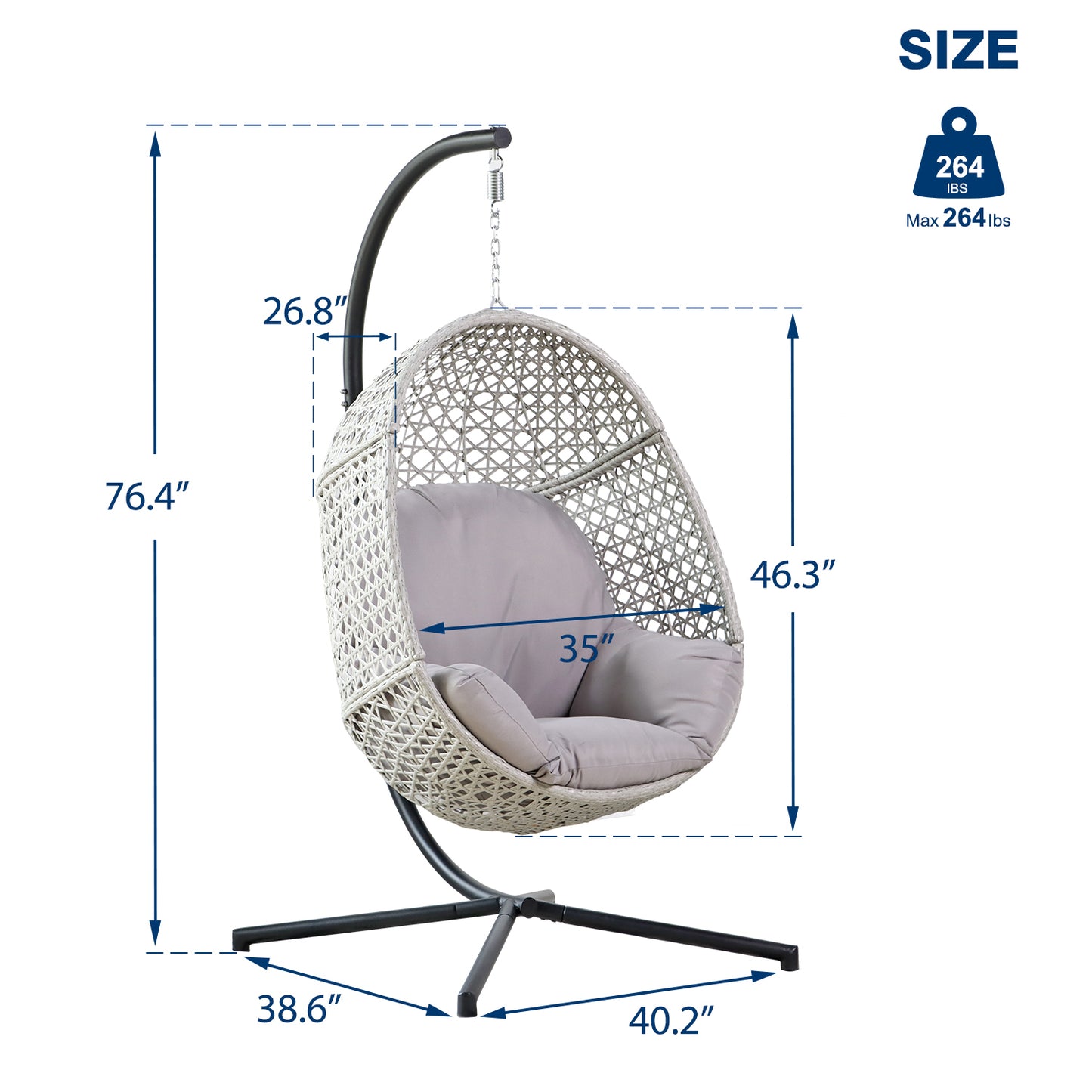 Large Hanging Egg Chair with Stand & UV Resistant Cushion Hammock Chairs with C-Stand for Outdoor