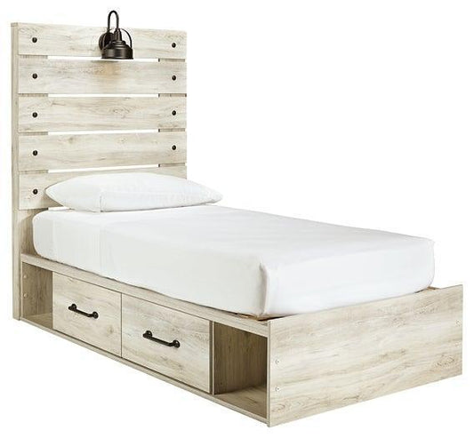 Ashley Cambeck Whitewashed Casual Twin Panel Bed with 2 Storage Drawers B192B13