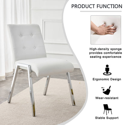 Grid shaped armless high back dining chair,2-piece set, office chair. Applicable to dining room, living room, kitchen and office.White  Chair and Electroplated metal leg