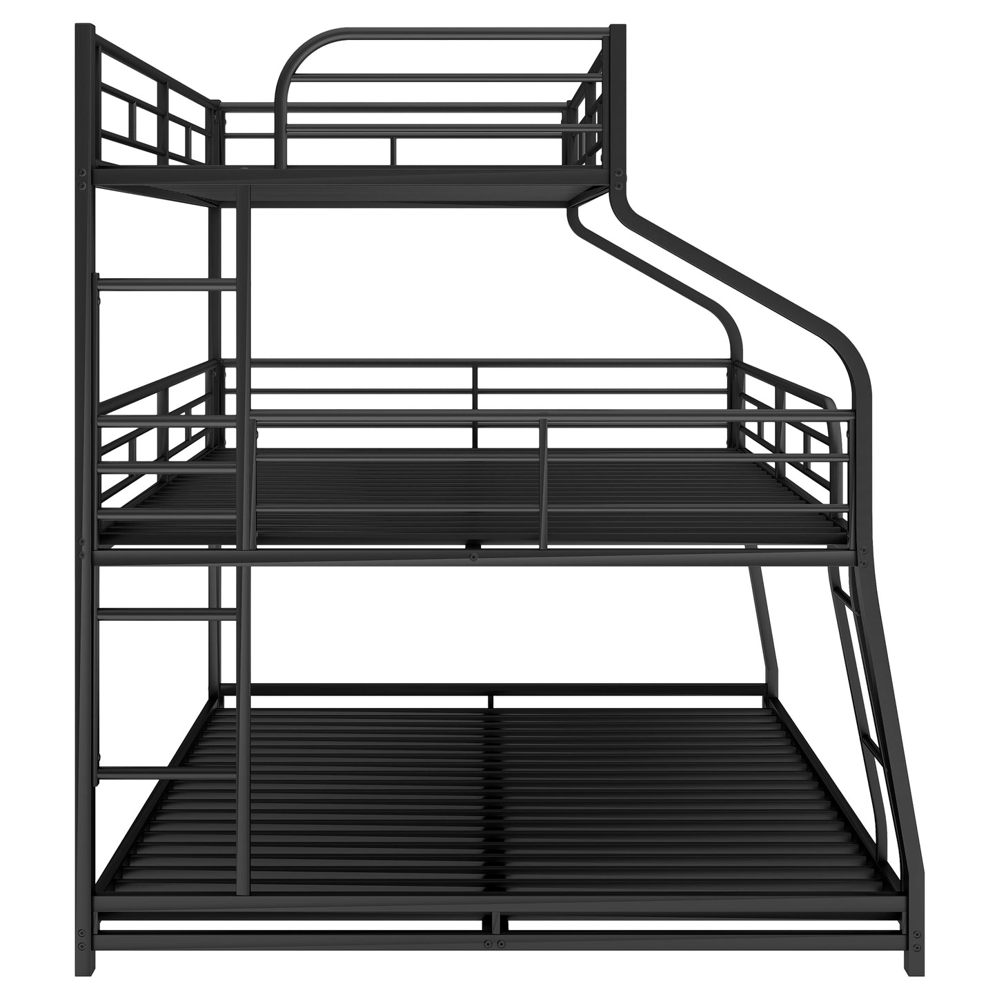 Twin XL/Full XL/Queen Triple Bunk Bed with Long and Short Ladder and Full-Length Guardrails,Black