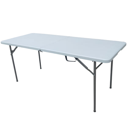 6ft Commercial Grade Folding Table, Fold-in-Half Blow Molded, Portable, HEAVY-DUTY, Indoor & Outdoor for Picnic, BBQ, Party, White