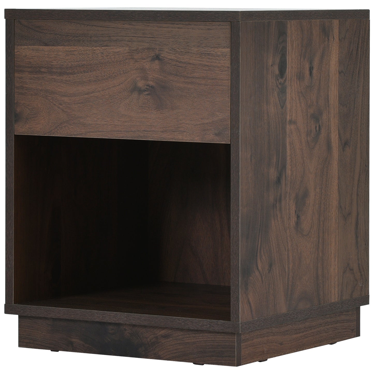 Mid-Century Modern Nightstand End Table Open Storage with  One Drawer, Dark Brown