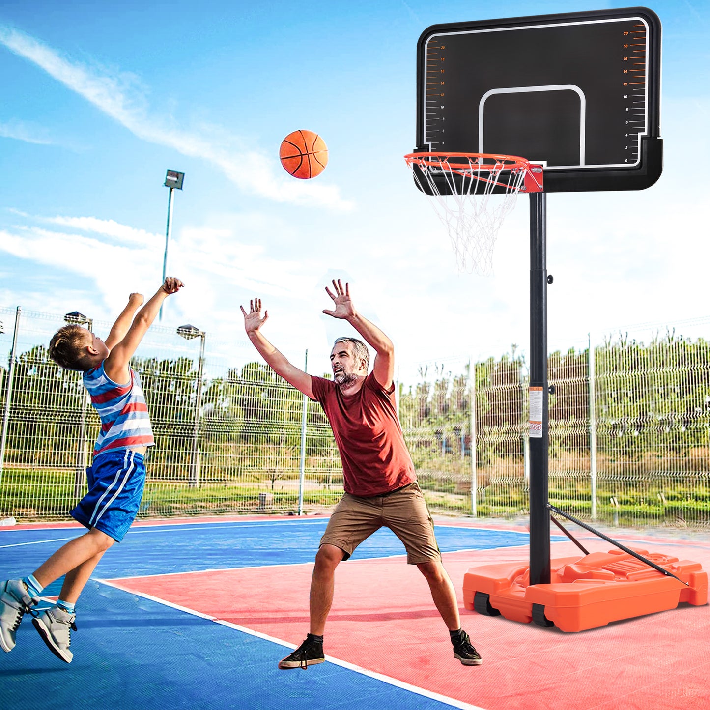Portable Basketball Hoop & Goal with Vertical Jump Measurement, Outdoor Basketball System with 6.6-10ft Height Adjustment for Youth, Adults