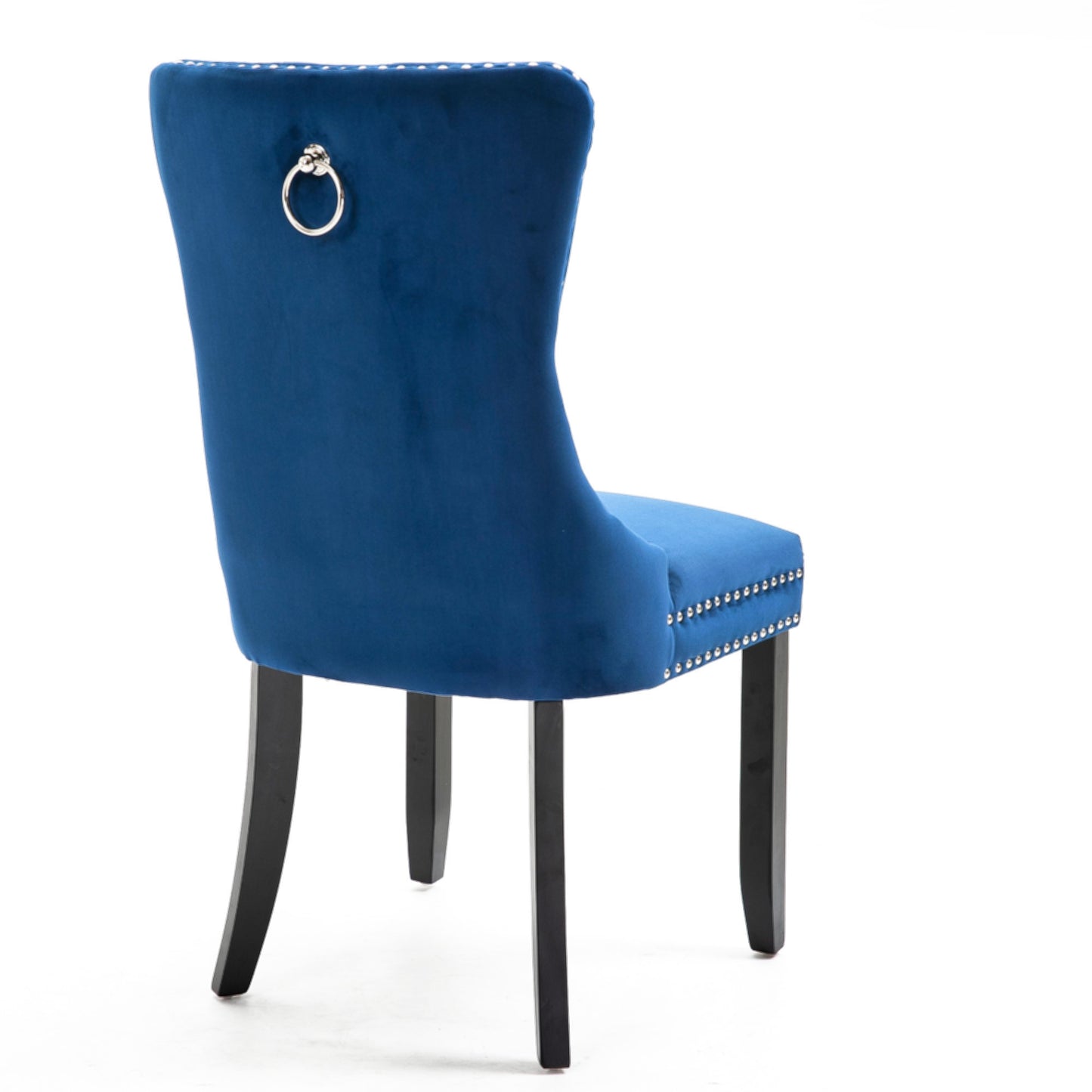 Upholstered Button Tufted Back Blue Velvet Dining Chair with Nailhead Trim and Solid Wood Legs 2 Sets