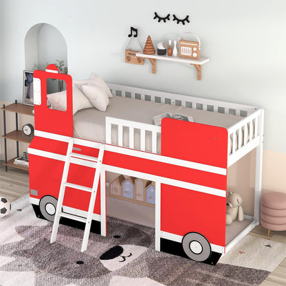 Twin Size Bus Shaped Loft Bed with Underbed Storage Space,Red