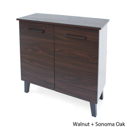 Willson Modern 3-Shelf Walnut Finished Faux Wood Cabinet with Oak Accent