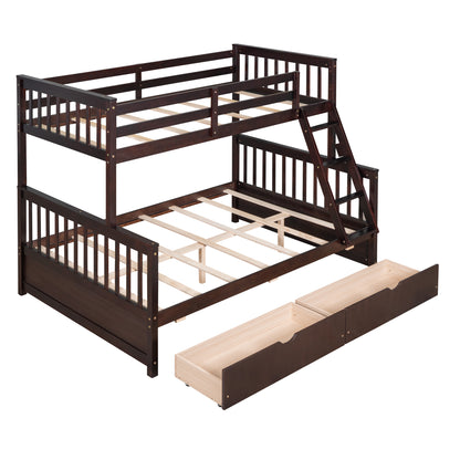 Twin-Over-Full Bunk Bed with Ladders and Two Storage Drawers(Espresso)( old sku:LT000165AAP）