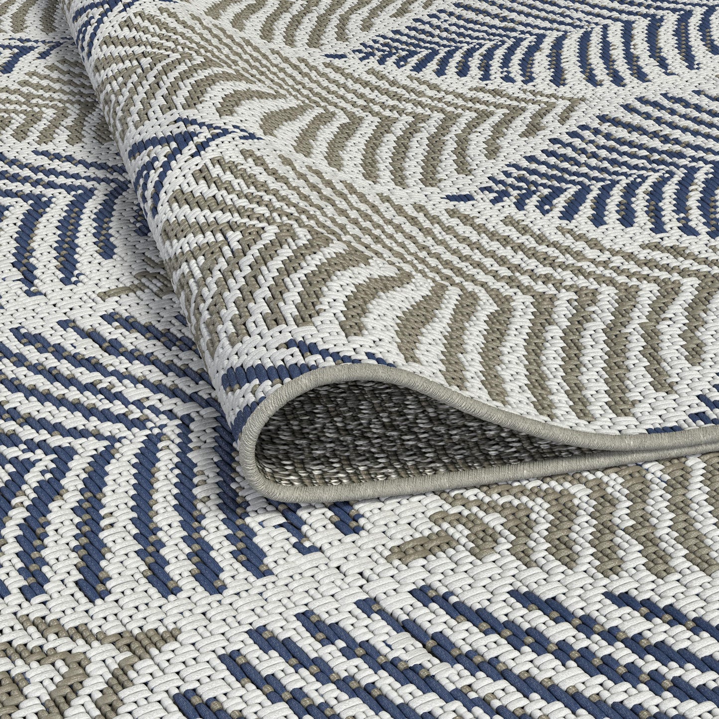 Foliage Blue, Beige Indoor / Outdoor Polypropylene Area Rug 8x10