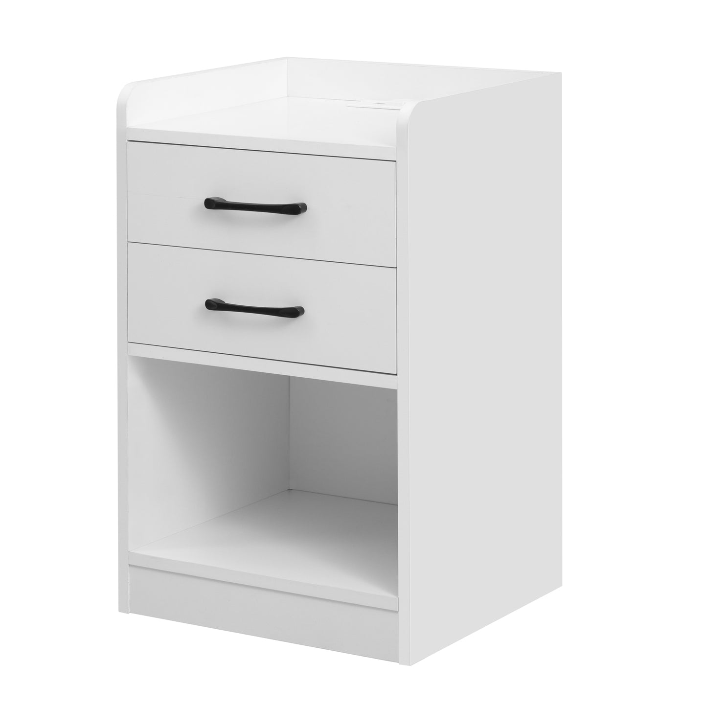 Nightstand with 2 Drawers and Cabinet,USB Charging Ports and Remote Control LED Light-White