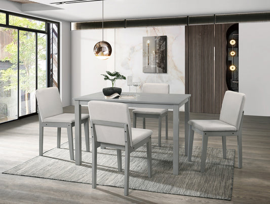 Grey Finish 5pc Dining Room Set Dining Table 4x Chairs Beige Fabric Chair Seat Kitchen Breakfast Dining room Furniture Rubberwood Veneer Unique Design