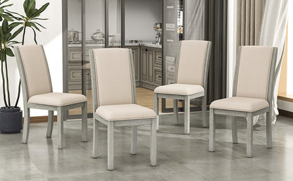 TOPMAX Farmhouse 4-Piece Wood Full Back Dining Chairs Set with Upholstered Cushions for Small Places, Gray+Cushion Beige