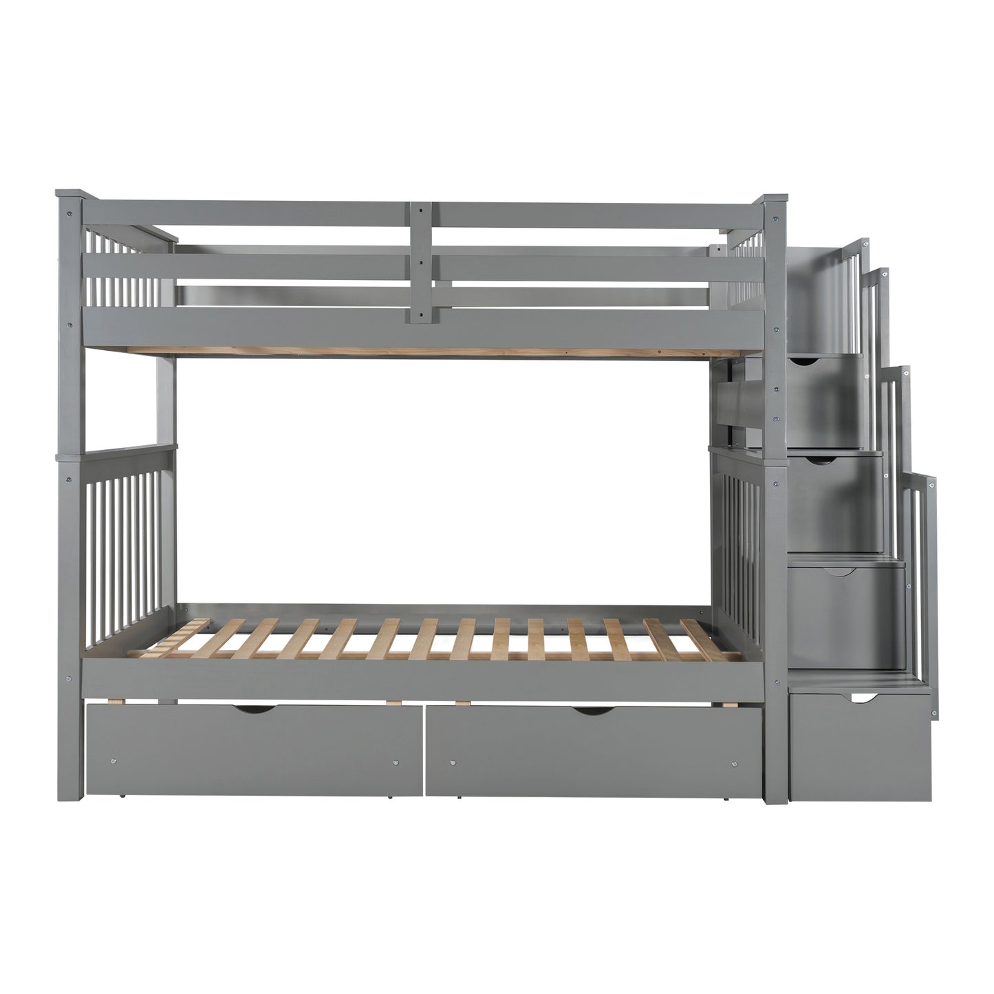 Full Over Full Bunk Bed with Shelves and 6 Storage Drawers, Gray(Old SKU：LP000046AAE)