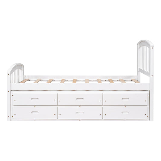 Twin Size Platform Storage Bed Solid Wood Bed with 6 Drawers,White