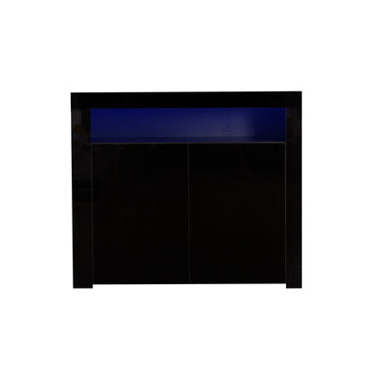 Living Room Sideboard Storage Cabinet Black High Gloss with LED Light, Modern Kitchen Unit Cupboard Buffet Wooden Storage Display Cabinet TV Stand with 2 Doors for Hallway Dining Room