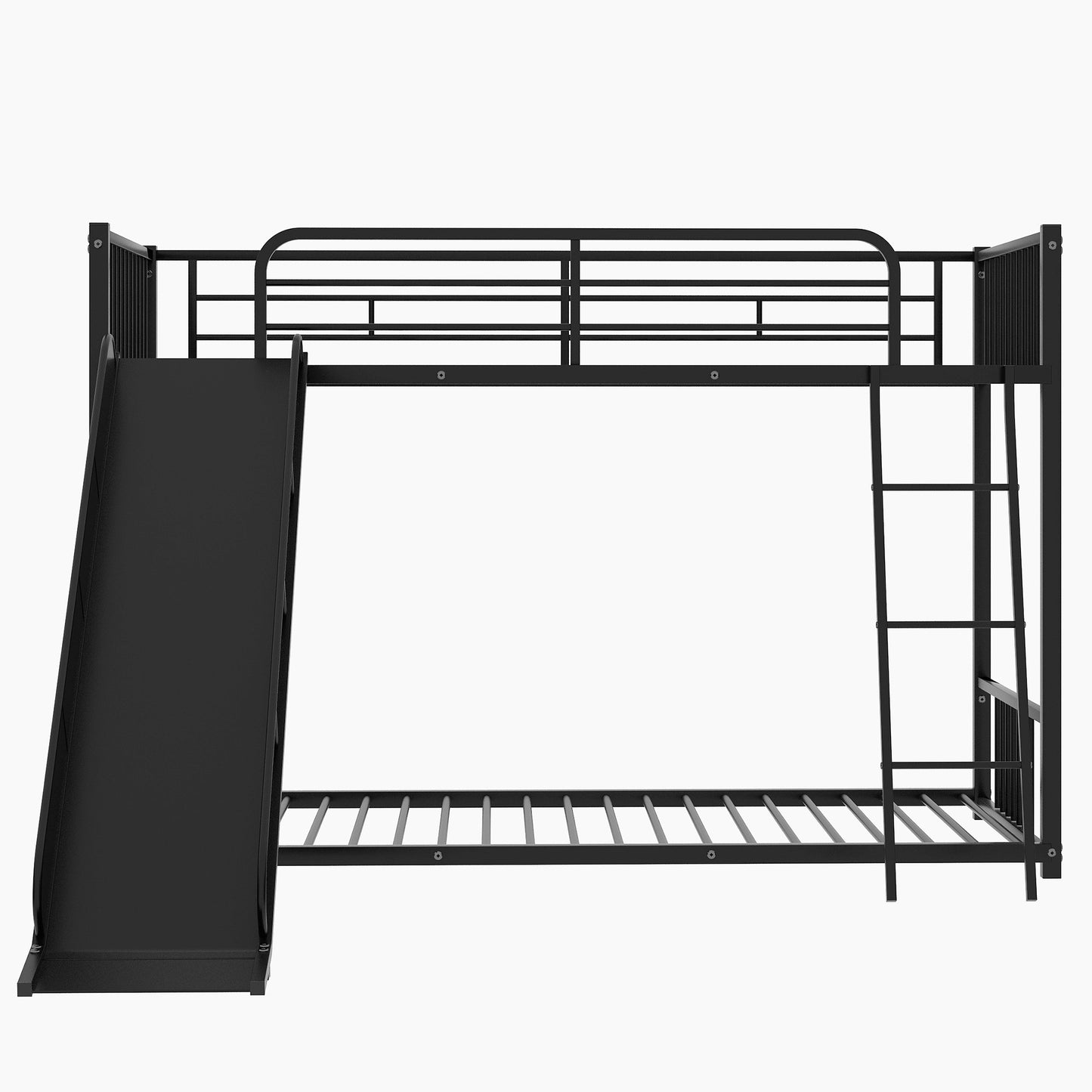 Metal Bunk Bed with Slide, Twin over Twin, Black