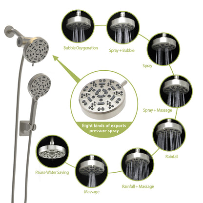 Multi Function Dual Shower Head - Shower System with 4.7" Rain Showerhead, 8-Function Hand Shower, Brushed Nickel