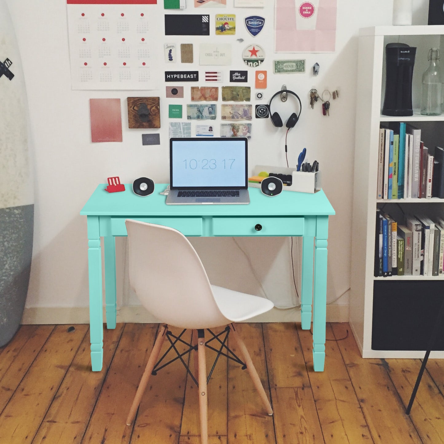 43.3'' Computer Board Desk with 2 Drawers - mint