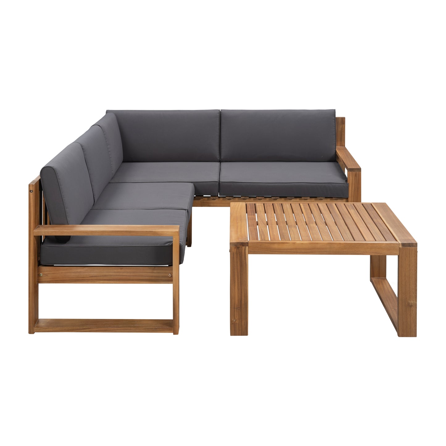 U_STYLE 3-Piece Patio Sectional Set  Acacia  Wood and Grey Cushions  Ideal for Outdoors and Indoors