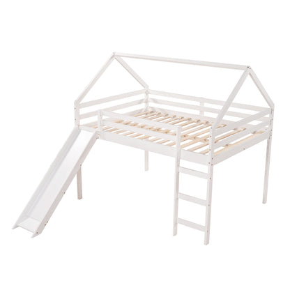 Full Size Loft Bed with Slide, House Bed with Slide,White(OLD SKU :WF281159AAK)