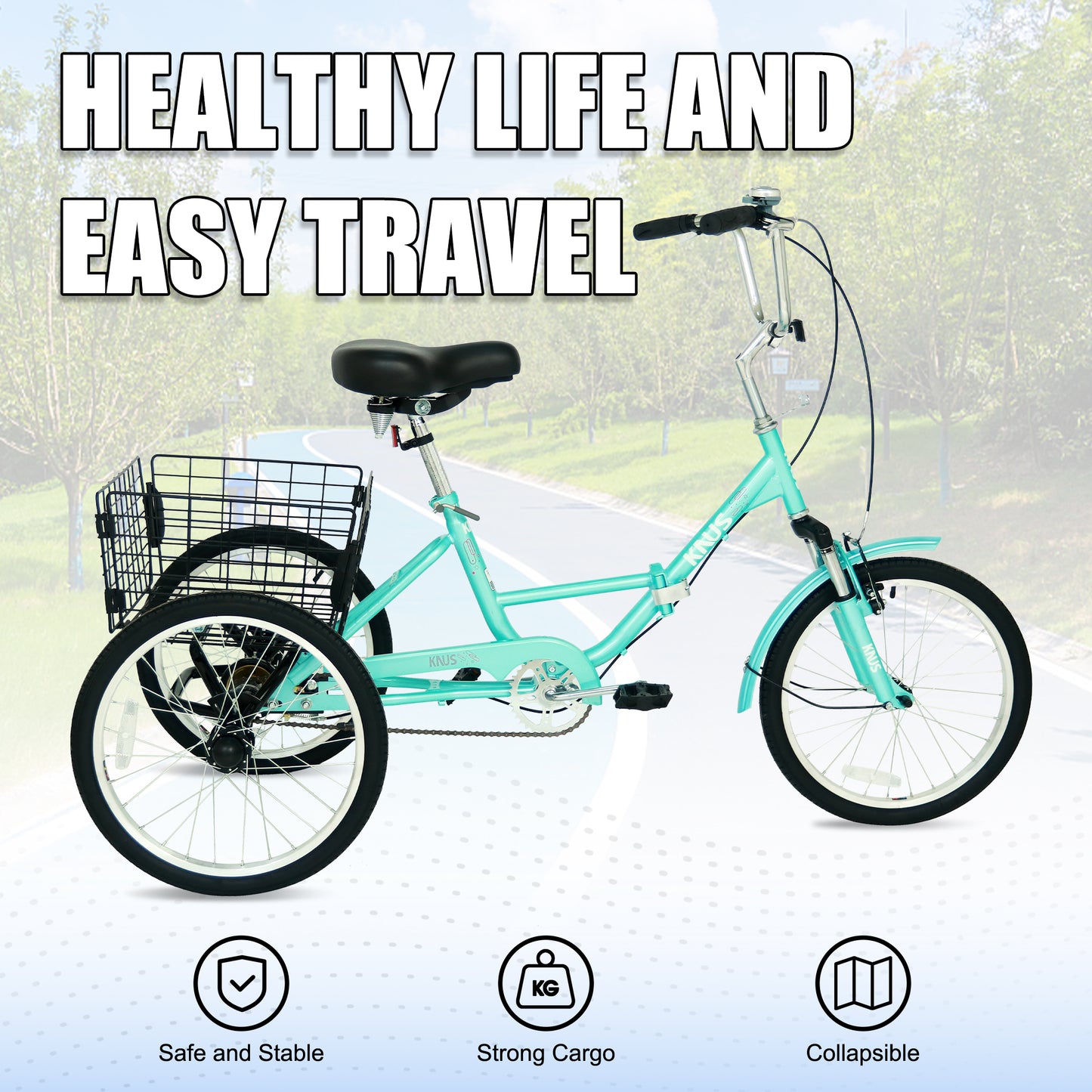 Adult Folding Tricycle ,Foldable 20 inch 3 Wheel Bikes,Single Speed Portable Cruiser Bicycles with Shopping Basket for Seniors,Women, Men