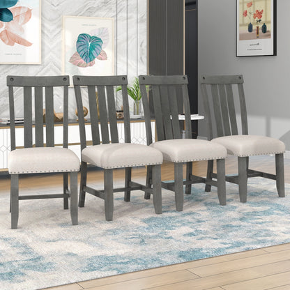 TREXM Set of 4 Fabric Upholstered Dining Chairs with Sliver Nails and Solid Wood Legs (Gray)