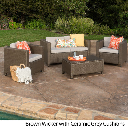 Venice 4pc Outdoor Wicker Sofa Set Brown+Ceramic Grey