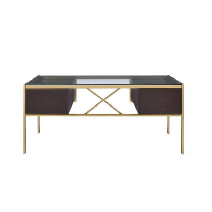 ACME Yumia Desk in Gold & Clear Glass 92785