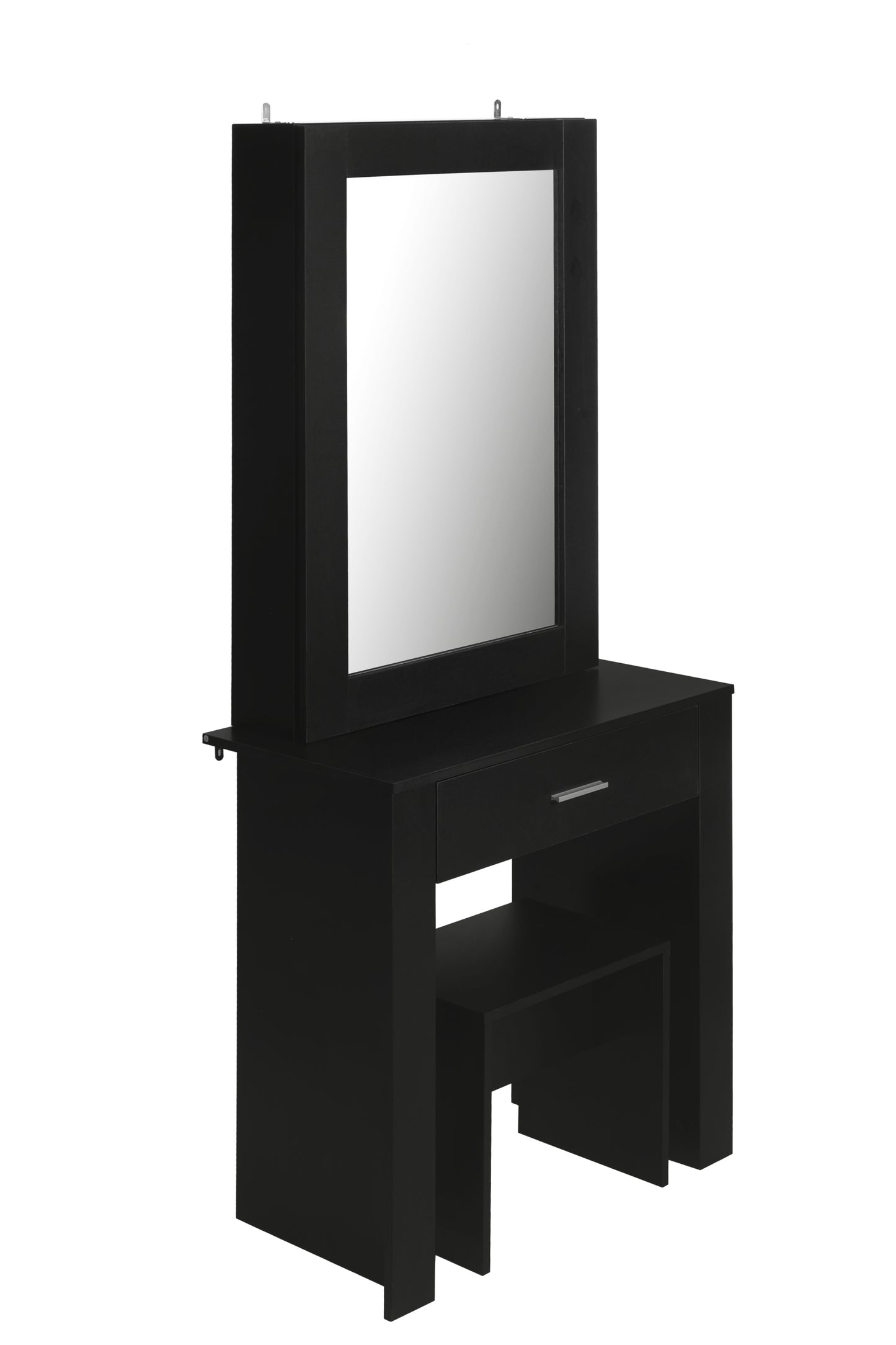 Vanity Desk with Mirror & Stool, Black Makeup Table with Storage Shelves & Drawer, Vanity Set for Girls Women