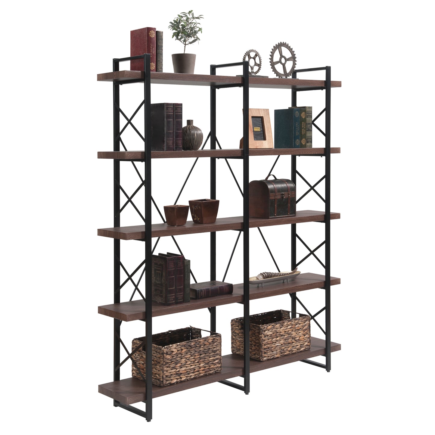 [VIDEO] Home Office 5 Tier Bookshelf, X Design Etageres Storage Shelf, Industrial Bookcase for Office with Metal Frame