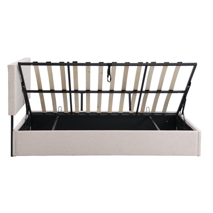 Queen Size Upholstered Platform Bed with Underneath Storage Space,Beige