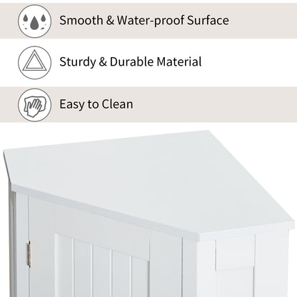 White Bathroom Cabinet Triangle Corner Storage Cabinet with Adjustable Shelf Modern Style MDF Board