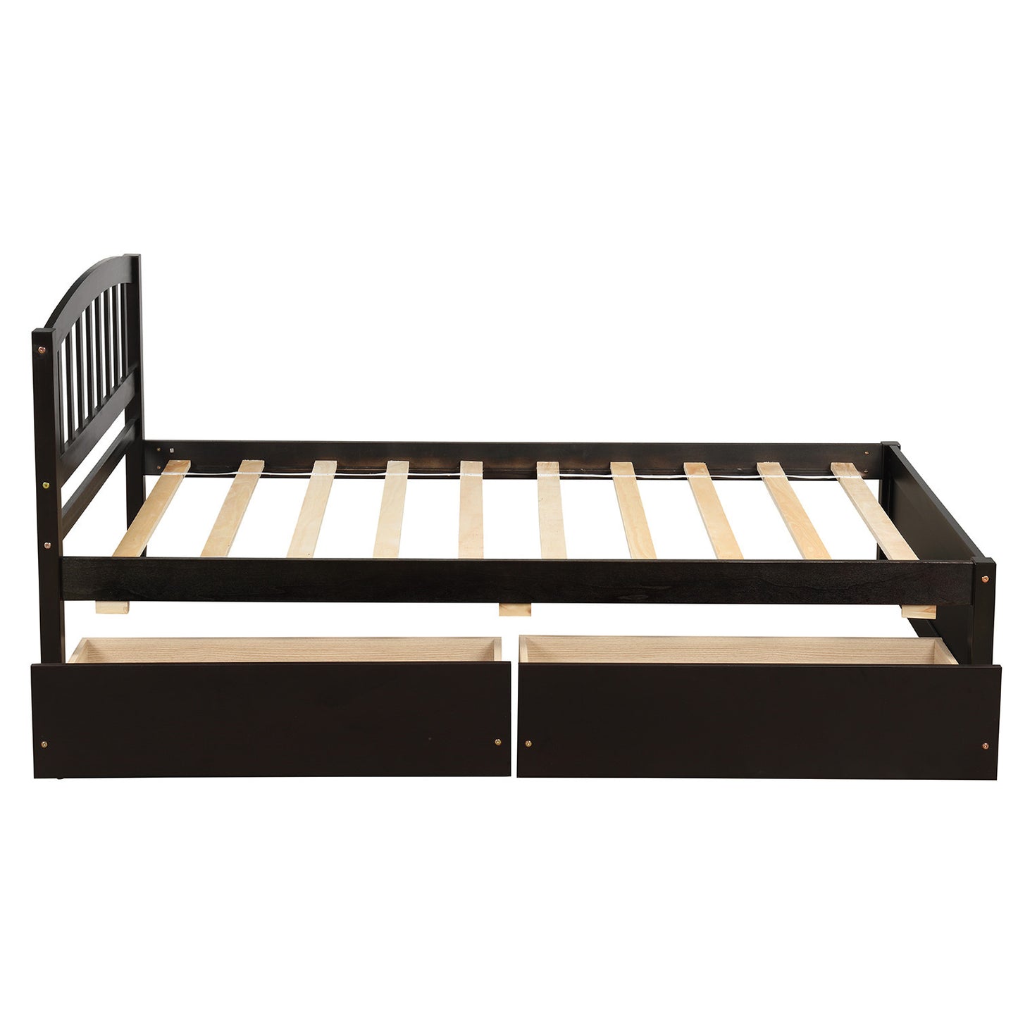 Twin Platform Storage Bed Wood Bed Frame with Two Drawers and Headboard, Espresso（Previous SKU: SF000062PAA）