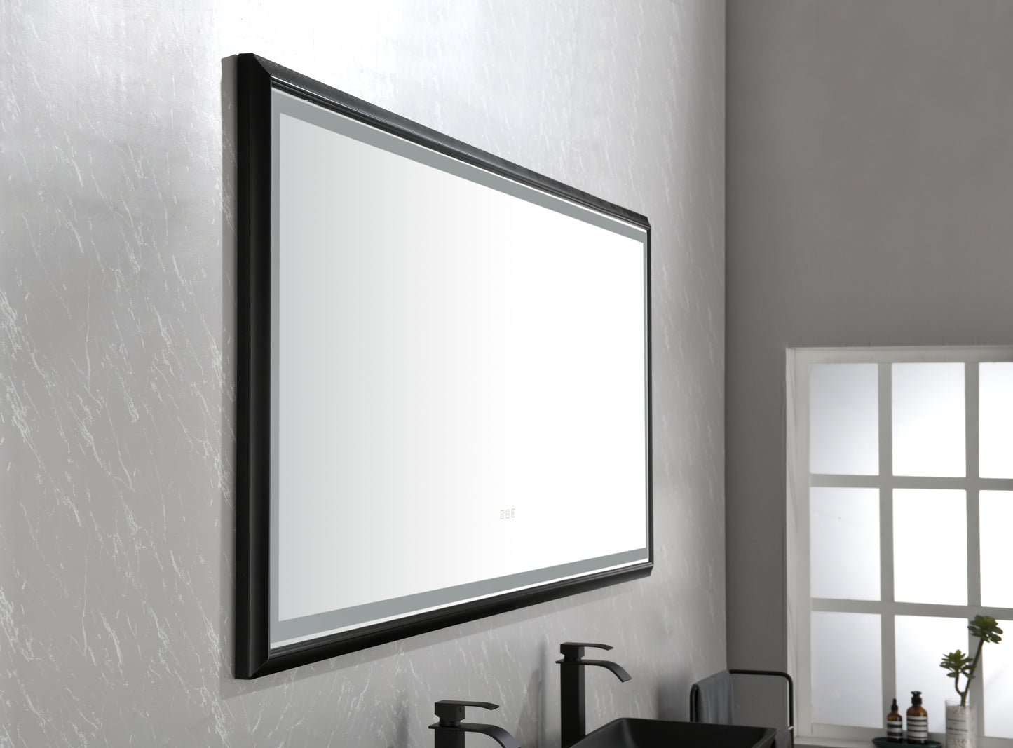 Super Bright Led Bathroom Mirror with Lights,  Lighted Vanity Mirrors for Wall, 
Anti Fog Dimmable 
with 2Pack ， Matte Shell Glass Rectangular Vessel Bathroom Sink in Black with Faucet and Pop-Up