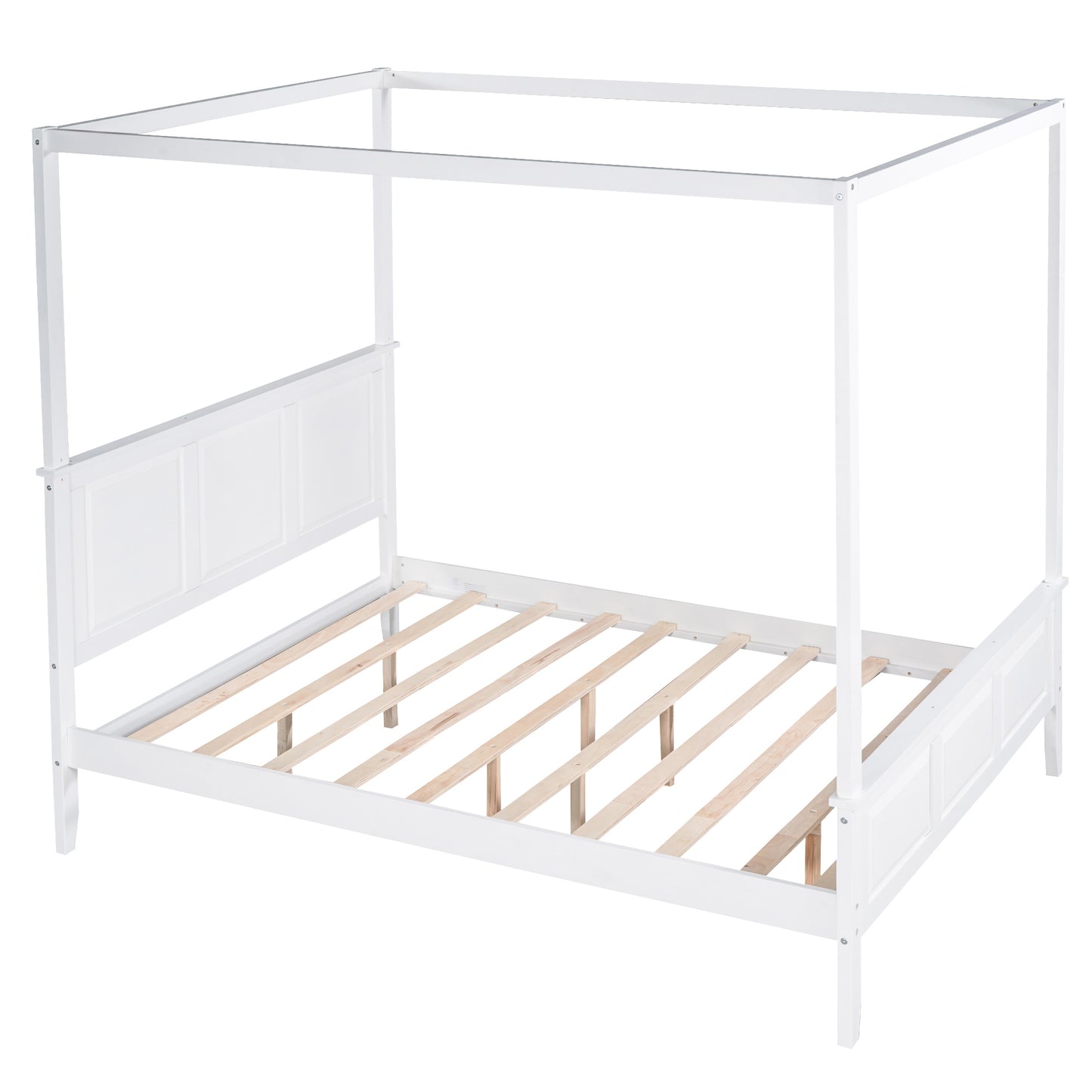 Queen Size Canopy Platform Bed with Headboard and Footboard,Slat Support Leg,White