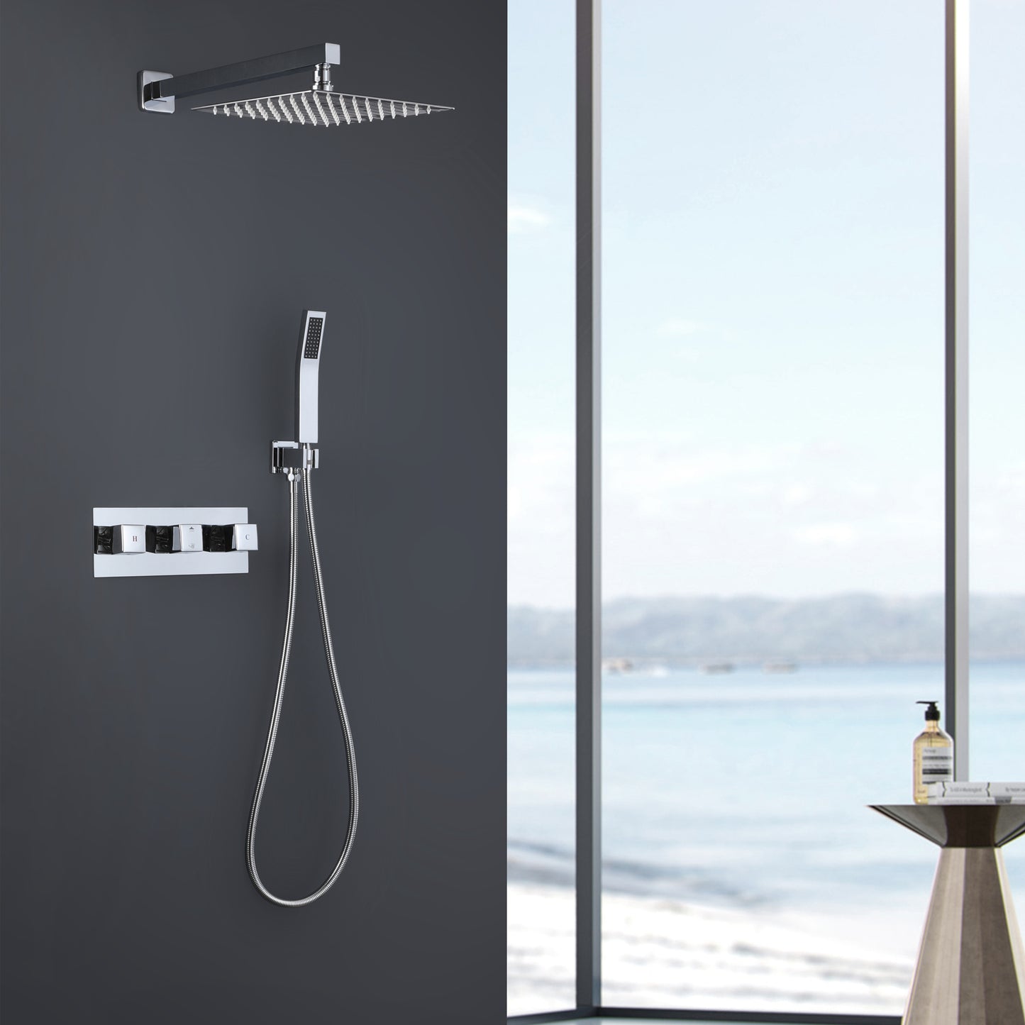 Complete Shower Fixtures, 3 Knob Handles Complete Shower Systems, 10 inches Chrome - 2W03